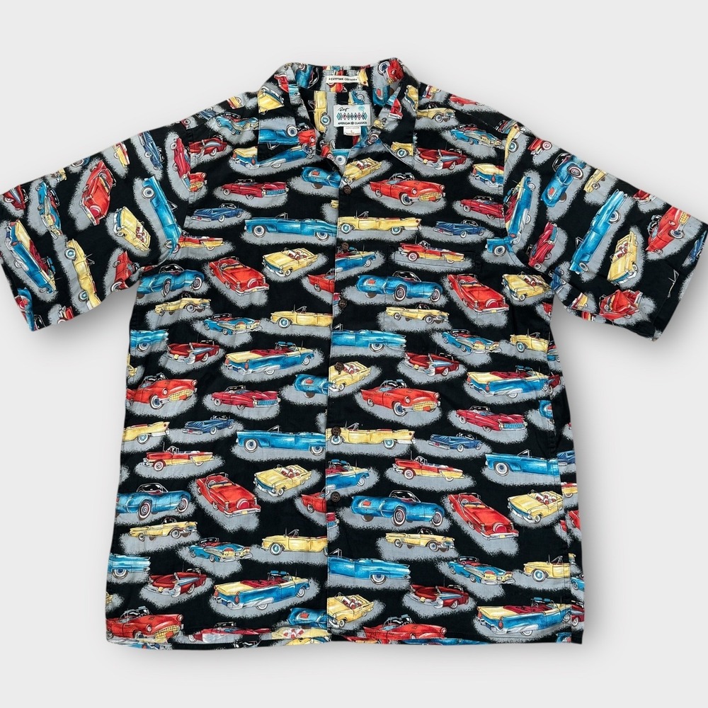 Reyn Spooner‎ Button Up Shirt Mens Large American Classics Car All Over Print